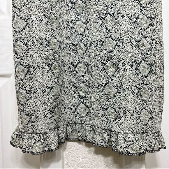 Vintage 90’s Slip Dress Snakeskin Print Ruffle Hem V-neck Mini Dress Size - Picture 8 of 13